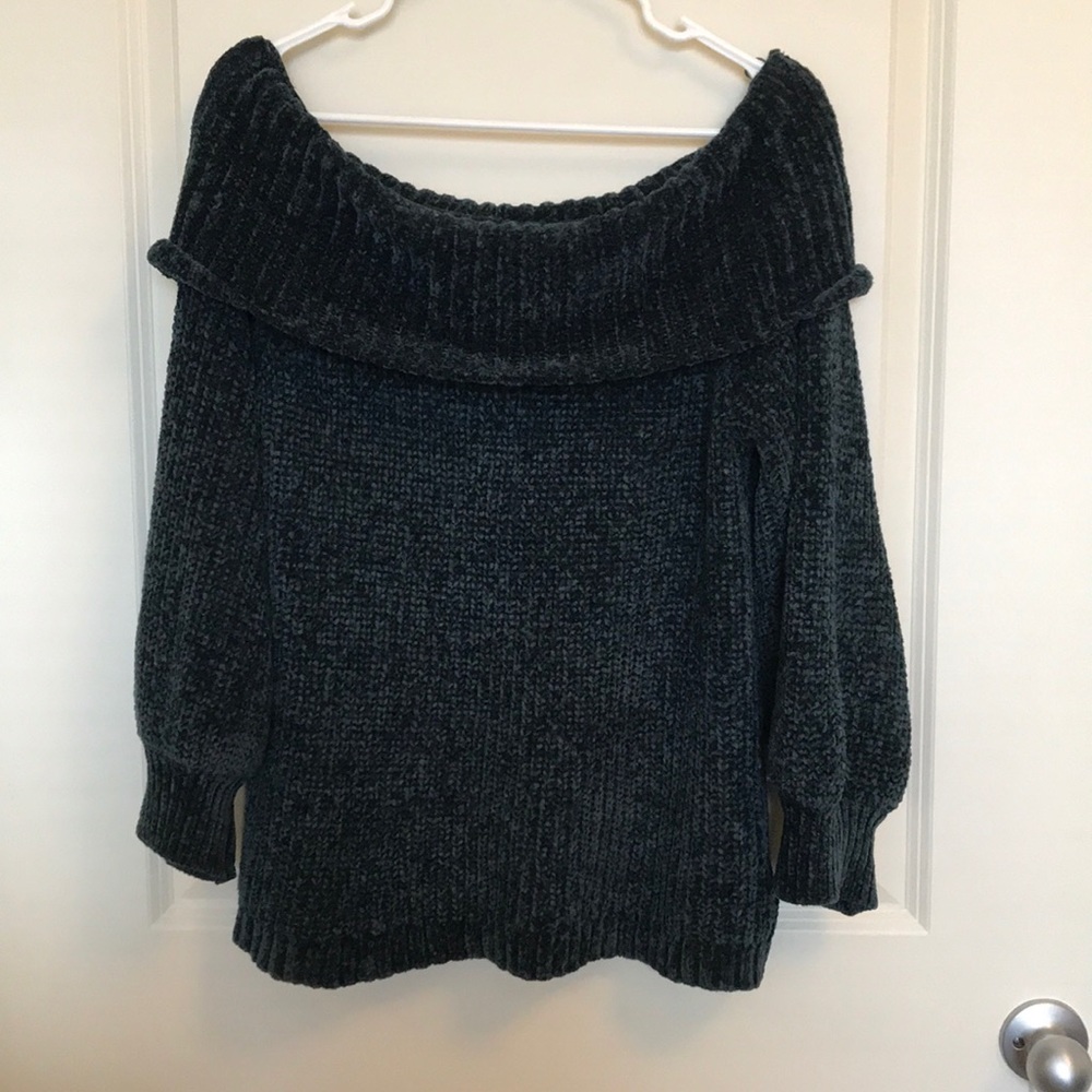 Dark green off the shoulder velvet sweater